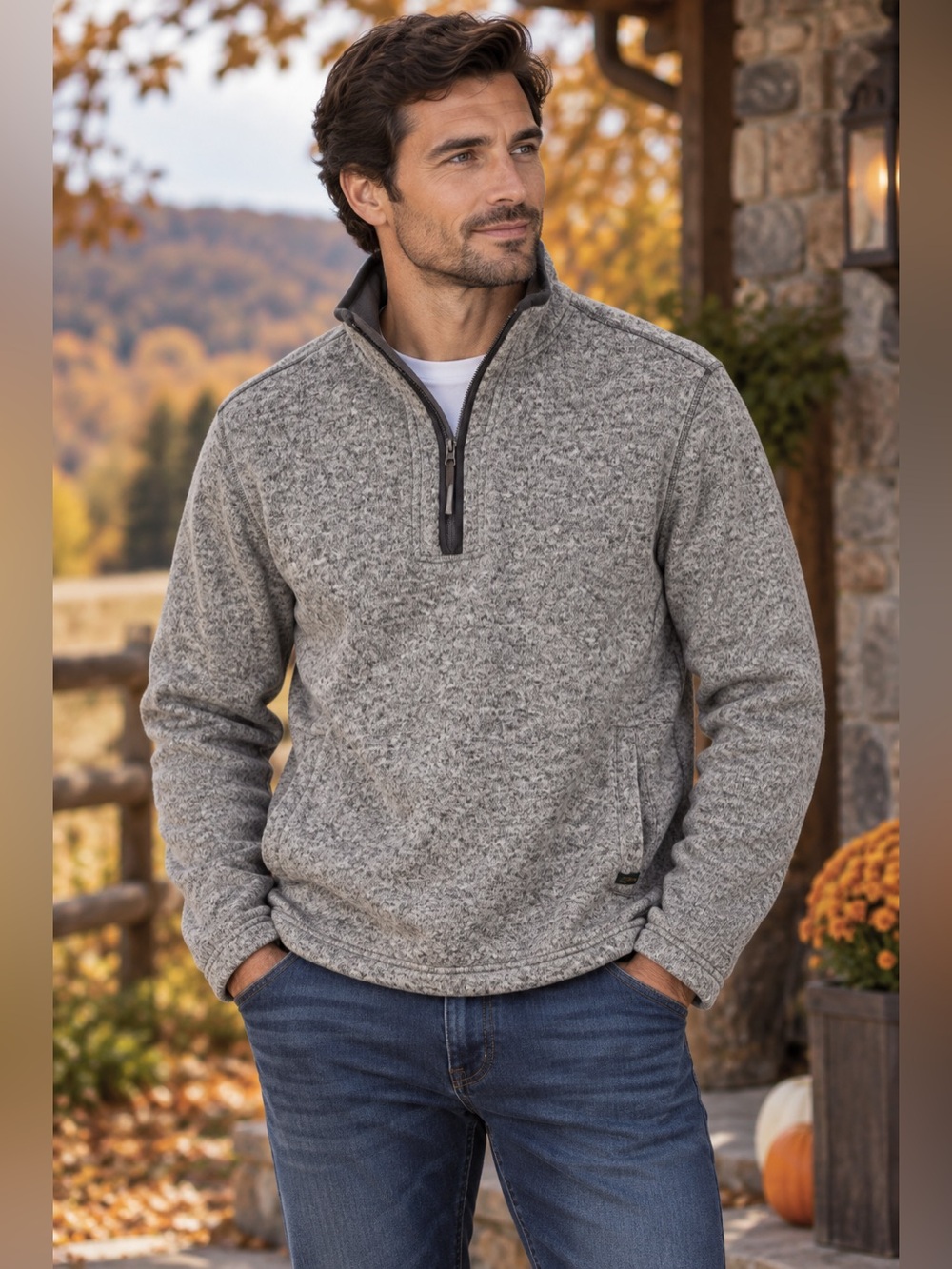 Orvis Classic Collection Sherpa Lined Sweater Fleece Quarter Zip Gray Men’s M